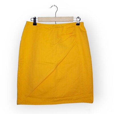 Vintage 90s denim tulip faux wrap Denim skirt golden yellow short - Main Image