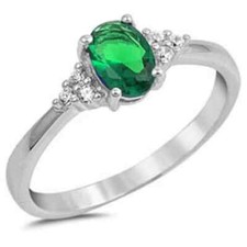 Oval solitaire Simulated Emerald Cz Engagement Promise 925 Sterling Silver Ring