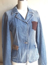 Vintage Button Front Denim Blazer With Patched Elbows Flap Pockets Sz S/ M Euc!