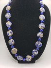 Beautiful Blue&Pearl& Golden Leaf Handmade Polymer Clay Beaded Necklace
