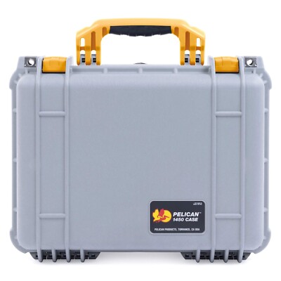 Silver & Yellow Pelican 1450 case. With Foam.