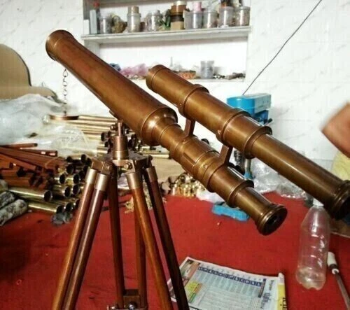 Telescope Brass Antique Marine Nautical Vintage, With Wooden Tripod Stand - Image 3 of 3