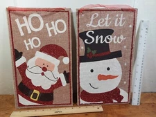 Pair of Christmas Wood Sign 13" x 8" - HO HO HO Santa & LET IT SNOW Snowman