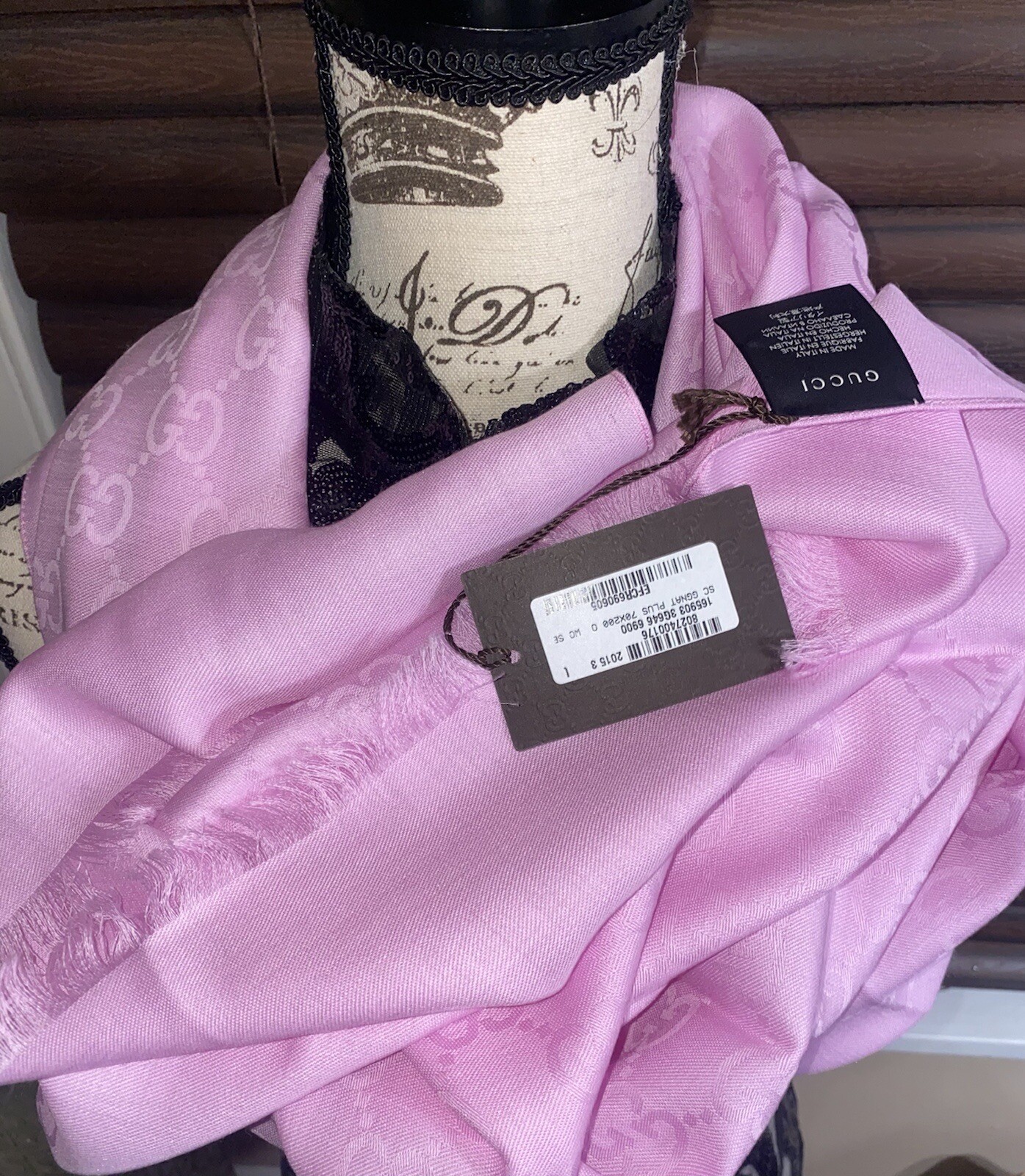 NEW GUCCI GG Guccissima Rose Pink Wool Silk Blend Wrap Monogram Shawl Scarf image 4