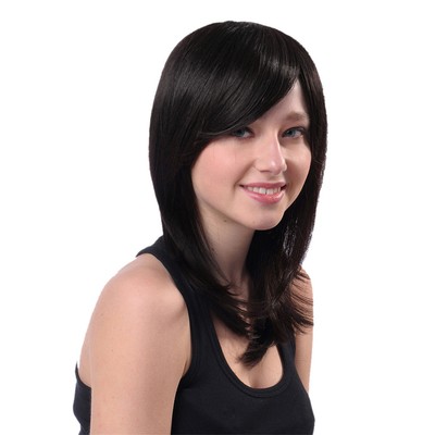 Women Party Long Straight Natural Curly Side Bangs Real Human Hair