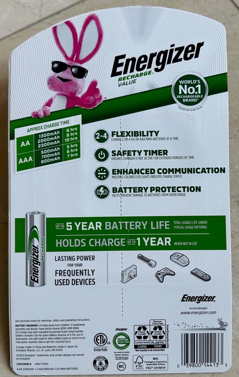 Energizer NiMH Battery Charger 4 AA and 2 AAA Rechargeable