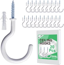 20 Pack 2.9 Inch Heavy Duty Ceiling Hooks Vinyl Coated Screw-In Wall Hooks