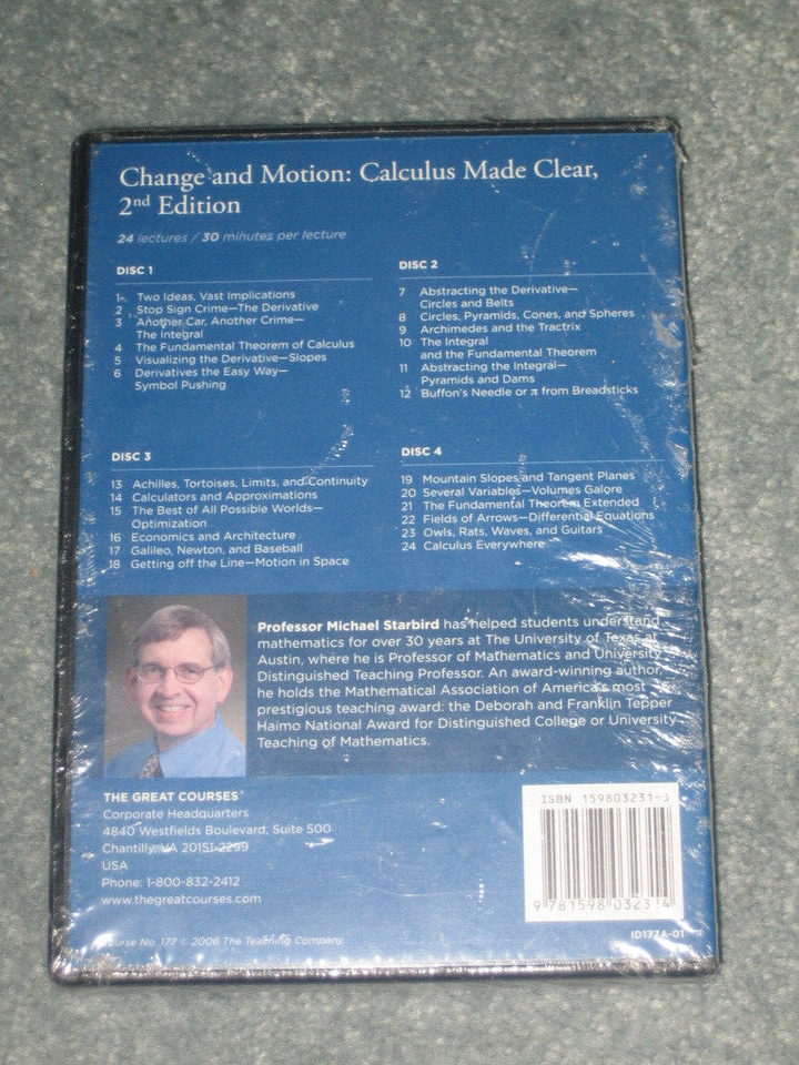 Great Courses Change and Motion: Calculus Made Clear, 2nd Ed. DVDs Prof ...