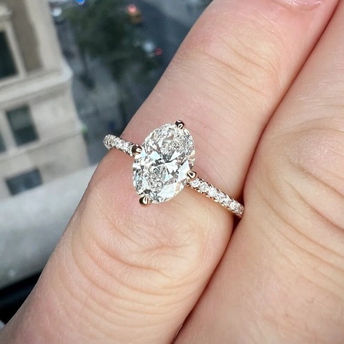 1.50Ct IGI F VS1 OVAL CUT LAB GROWN DIAMOND ENGAGEMENT RING IN 14K Rose Gold - Picture 10 of 13