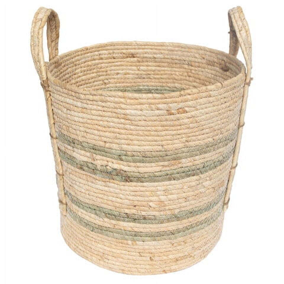 Better Homes & Gardens Natural Maize Colored Stripe Basket, Green, Large
