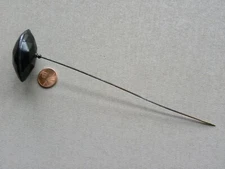 Antique/Vtg Hat Pin Celluloid Black Faceted Puffy 3D Shape Hatpin 7 3/8 Inches