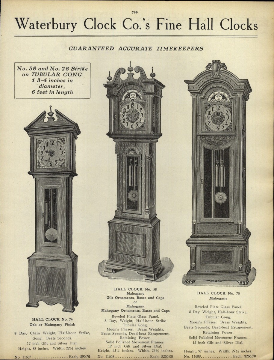 1915 PAPER AD Waterbury Hall Clock Grandfather Tubular Gong