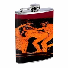 Gay Ancient Greek Erotic Art D528 Flask 8oz Stainless Steel Train Three Men