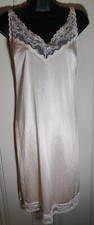 Vintage unbranded Full Nightie SLIP Silky NYLON Pink STRETCH Lace 36  Romantic 