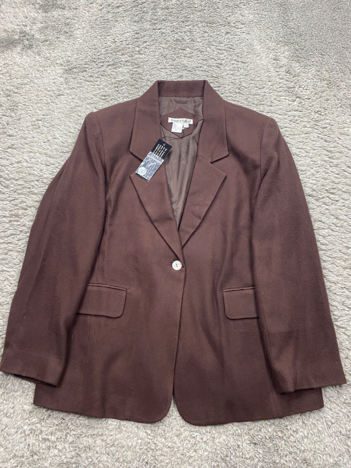 Winter Silks Jacket Women 14 Petite Brown Silk Wool Tweed Sports Coat Blazer NWT