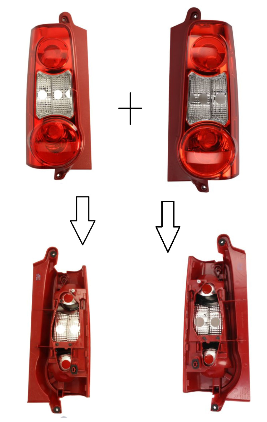 Feu arrière Peugeot Partner II étanche à double optique renforcée rouge et blanc