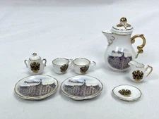Reutter Miniature Tea Set Germany Dusseldorf Plates Cups Tea Pot 8pc