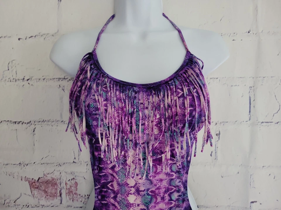 Traje de baño OP One Piece Monokini púrpura estampado animal mediano junior forrado flecos Foto 3 de 4