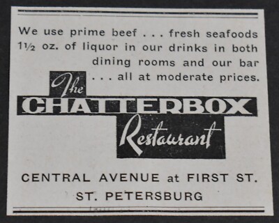 1964 Print Ad Florida Saint Petersburg Chatterbox Restaurant Prime Beef Seafoods