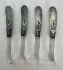 Canape Spreaders Glass Handles EPNS England 4” Long Set of 4 Vintage