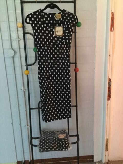 Doghouse Vintage dotty wiggle dress Black/white polka dots crossover top.size10