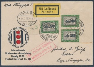 Gdansk Stamp Exhibition MeF Airmail Sheet Corner 1929 to Berlin (2464)