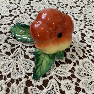 Herend Large Hand Painted Porcelain Peach   Fruit With Green Leaves FIGURINE