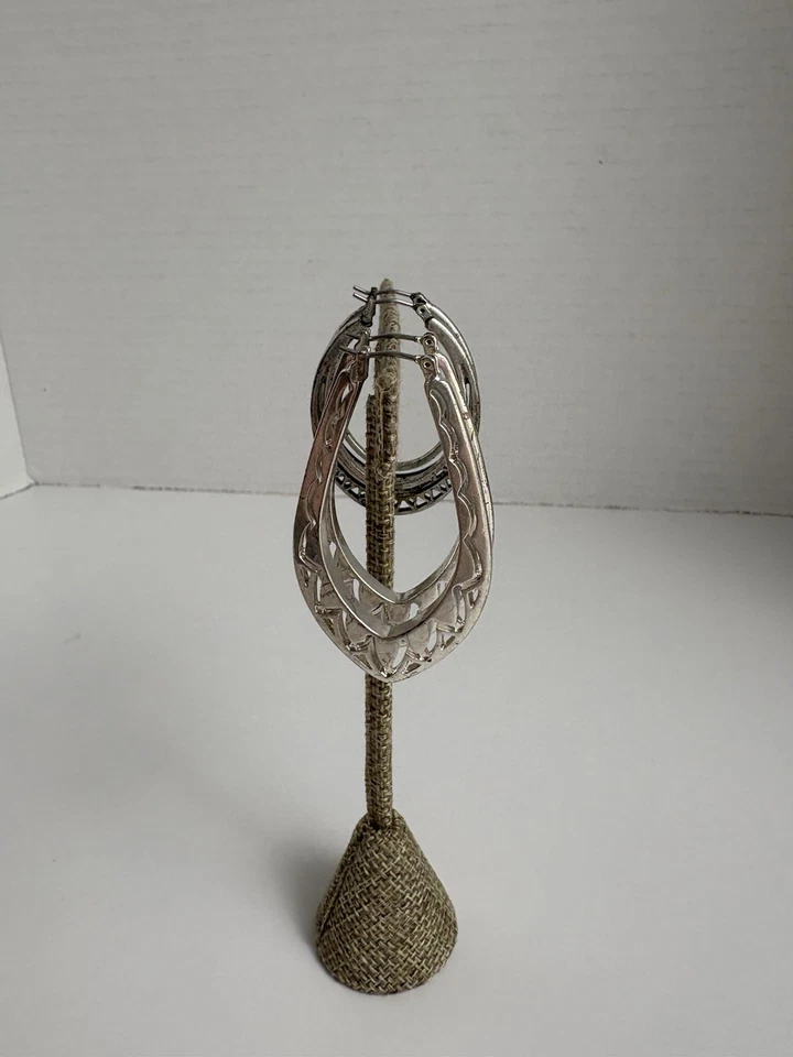 Lucky Brand Oval Hoop Earrings Lot Of 2 Silver Tone Boho Southwest Western - Image 2 of 4