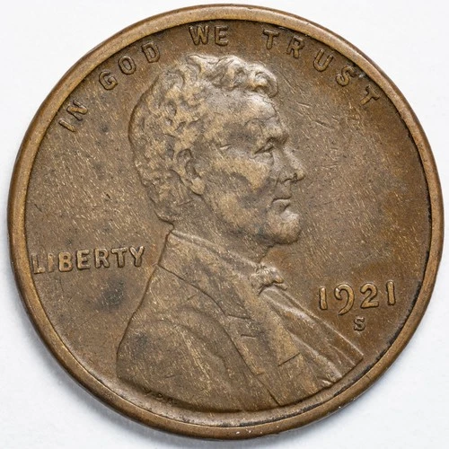 1921-S Lincoln Wheat Penny Cent Very Fine (VF) - San Francisco Mint