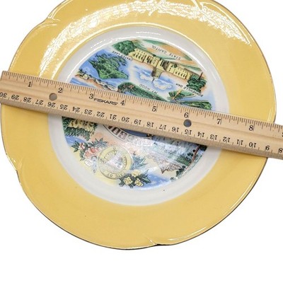 Vintage Oregon Souvenir Plate With Scenic Landmarks & Yellow Border