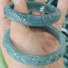 Certified 52-62mm Blue Water Grade A Jade jadeite Carved Phoenix Bangle Bracelet