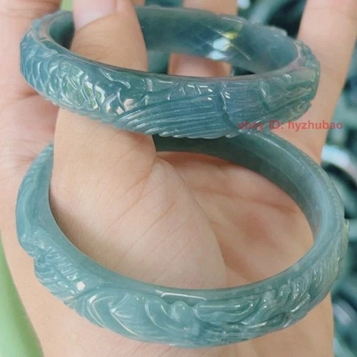 Certified 52-62mm Blue Water Grade A Jade jadeite Carved Phoenix Bangle Bracelet