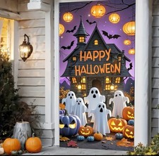 Cute Ghost Door Cover Fabric Halloween Door Cover Ghost Polyester Decor 35x71