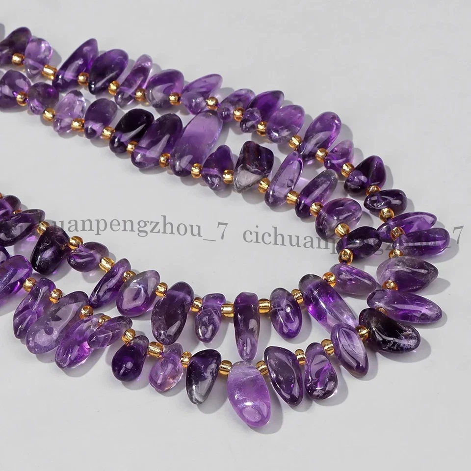 Natural Amethyst Gemstone Irregular Long Teeth Drop Side Hole Loose Beads 15'' - Image 4 of 4