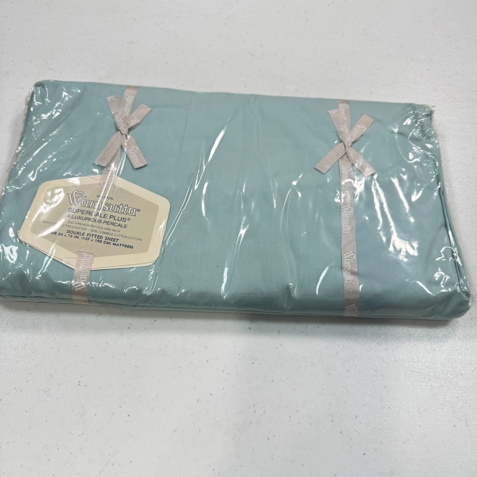 Sábana bajera doble wamsutta vintage azul macizo borde volantes mezcla percal mcm Foto 3 de 4