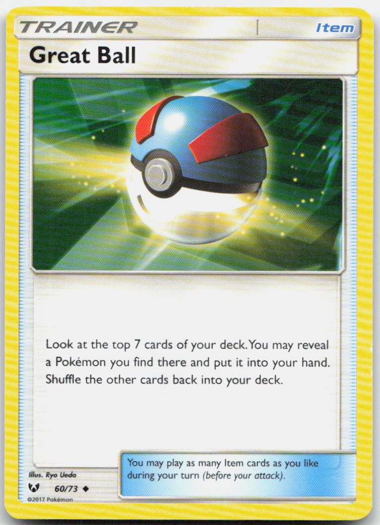Great Ball 60/73 Uncommon Shining Legends Pokemon Lightly Played