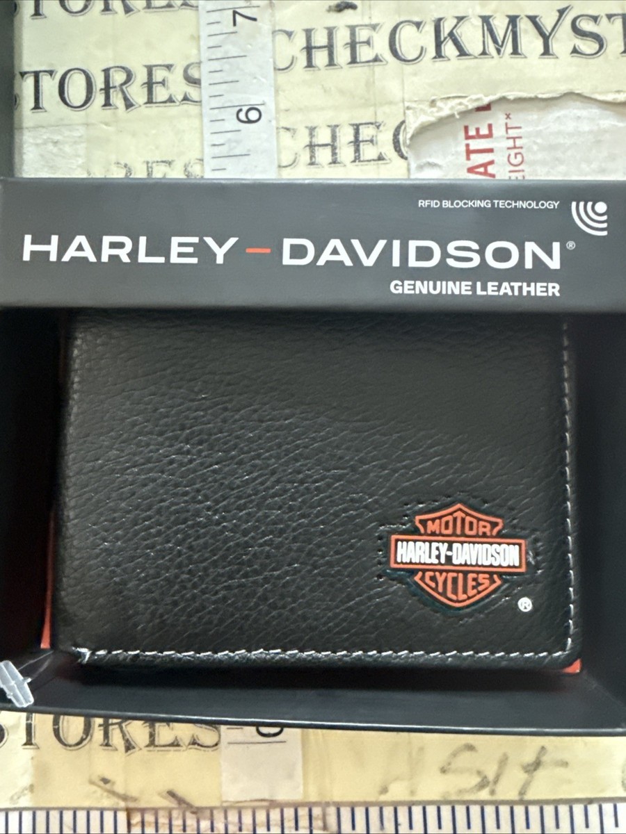 New 3X Harley Davidson Men's Wallet Bi-fold 100% Leather Logo RFID