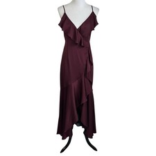 SHONA JOY Womens Luxe Ruffle Trim Wrap Dress Size 4 GARNET Sleeveless