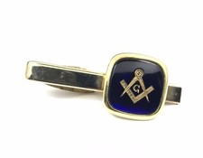 Clip de barra de corbata masónica masónica masónica antigua con tono azul y dorado 2814-LX