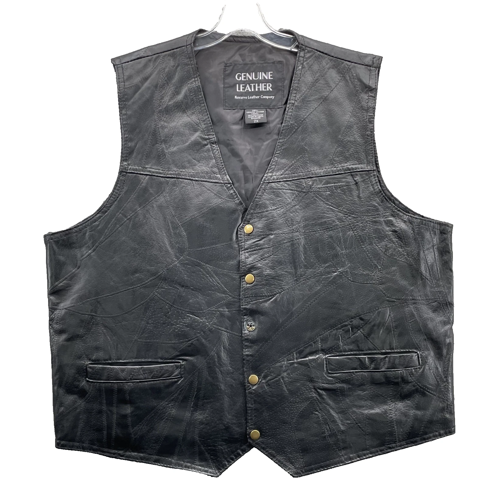 Navarre Genuine Leather Vest Men's 2X Motorcycle Biker Western Cowboy 90s Grunge