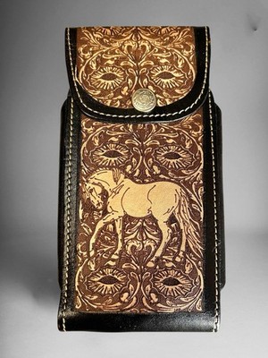 7 HORSE WESTERN LEATHER POUCH BELT LOOP PHONE HOLSTER CASE FUNDA CELULAR CABALLO