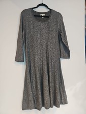 Womens Size L Dana Buchman Grey Sweater Dress Knee Length  3/4 Sleeves