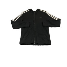 Adidas Full Zip Hooded Jacket Black 3 Stripe Small Running Workout Gym Hoodie