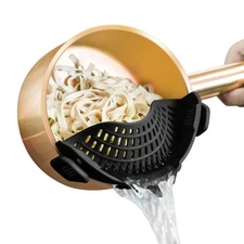 Clip On  Colander, Silicone Strainer For Vegetables Pasta, Black