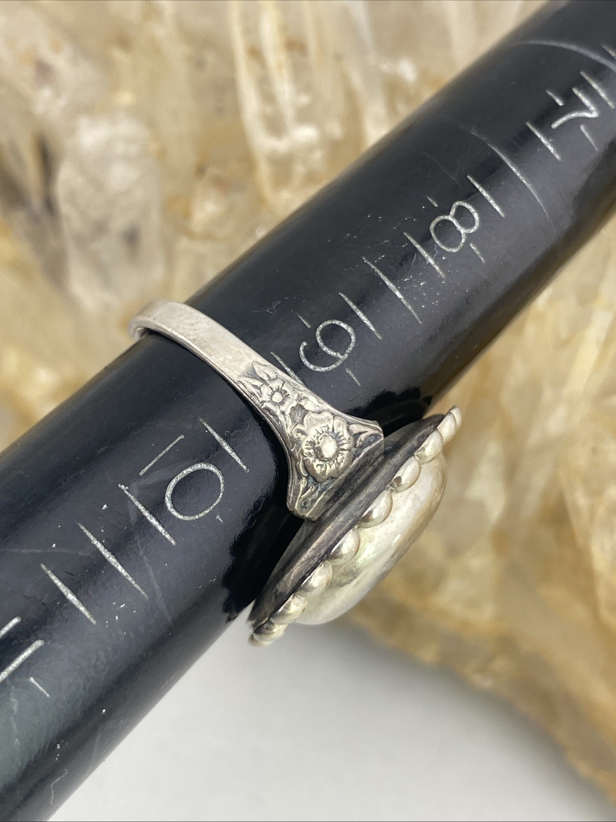 Antique Adjustable Sterling Silver Button Ring Wi… - image 8