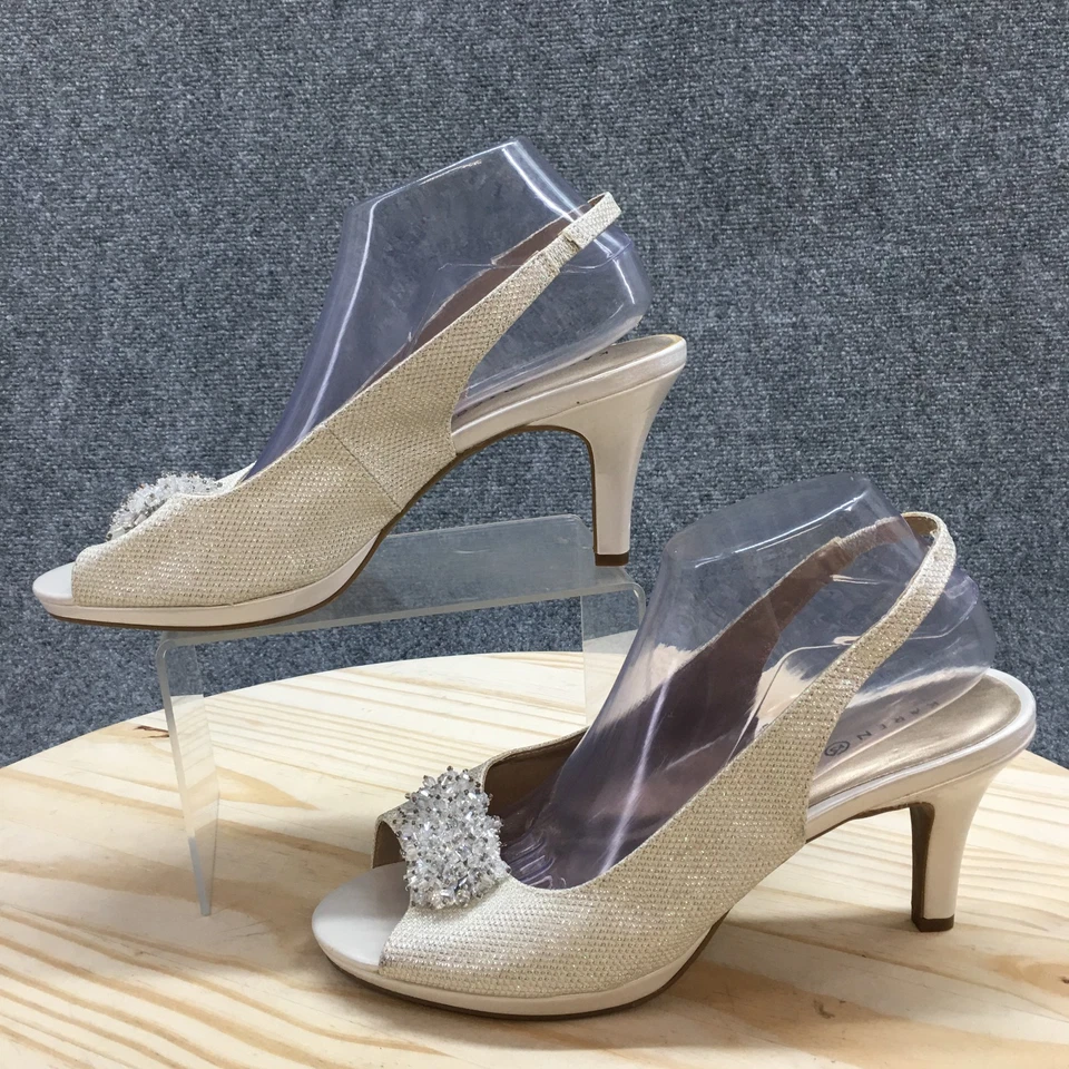 Karen Scott Tacones Mujer 10M Breena Cordones Crema Punta abierta Stiletto Informal NUEVO Foto 2 de 4