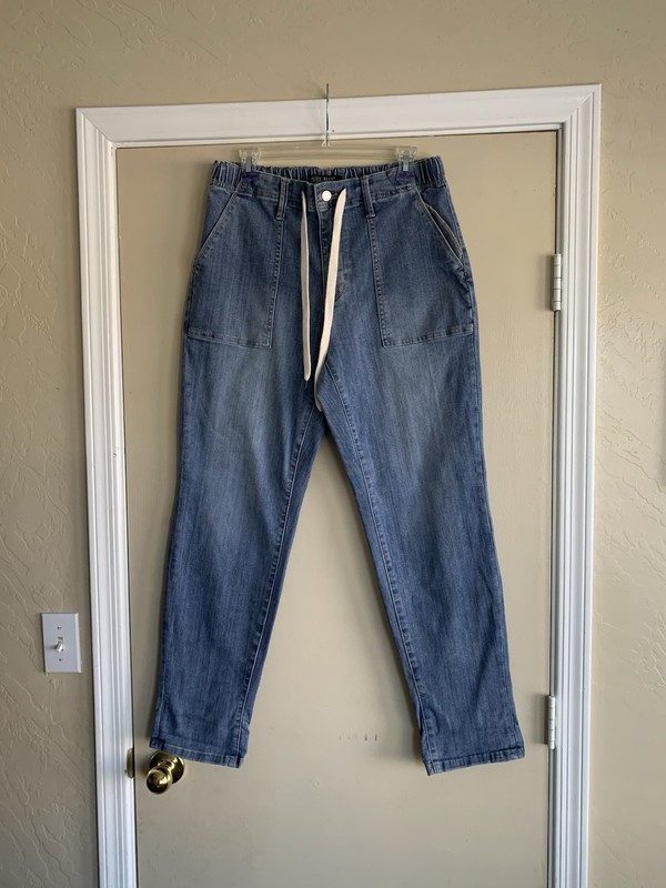 Judy Blue Straight Blue Jeans Elastic Waist Drawstring Medium Wash 11/30 Comfort