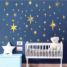 Gold Star Wall Decor 3D Metallic Vinyl Star Acrylic Mirror Wall Stickers Retro S