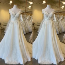Elegant Wedding Dresses V Neck Lace Appliques A Line Bridal Gowns Sweep Train