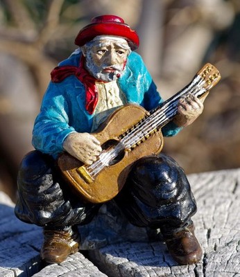 VINTAGE Terracotta Pottery  Sculpture Guitar Player Signed Franzis Jr RARE FIND!